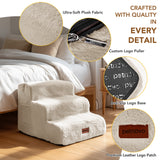 Faux Fur Dog Stairs for Couch & Bed — Designer Pet Steps for Small & Senior Dogs and Cats, Non-Slip, Washable Cover