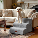 Faux Fur Dog Stairs for Couch & Bed — Designer Pet Steps for Small & Senior Dogs and Cats, Non-Slip, Washable Cover