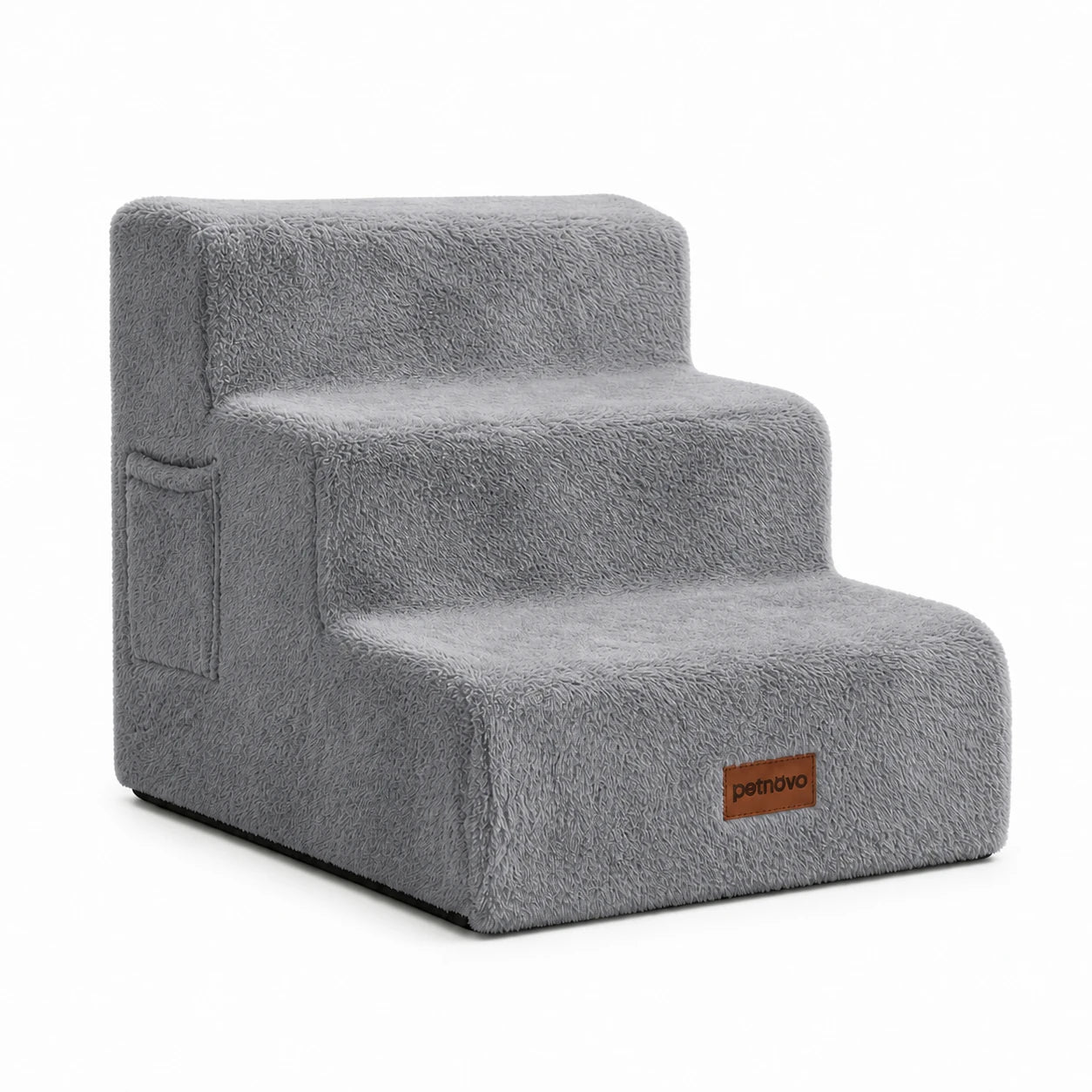 Faux Fur Dog Stairs for Couch & Bed — Designer Pet Steps for Small & Senior Dogs and Cats, Non-Slip, Washable Cover