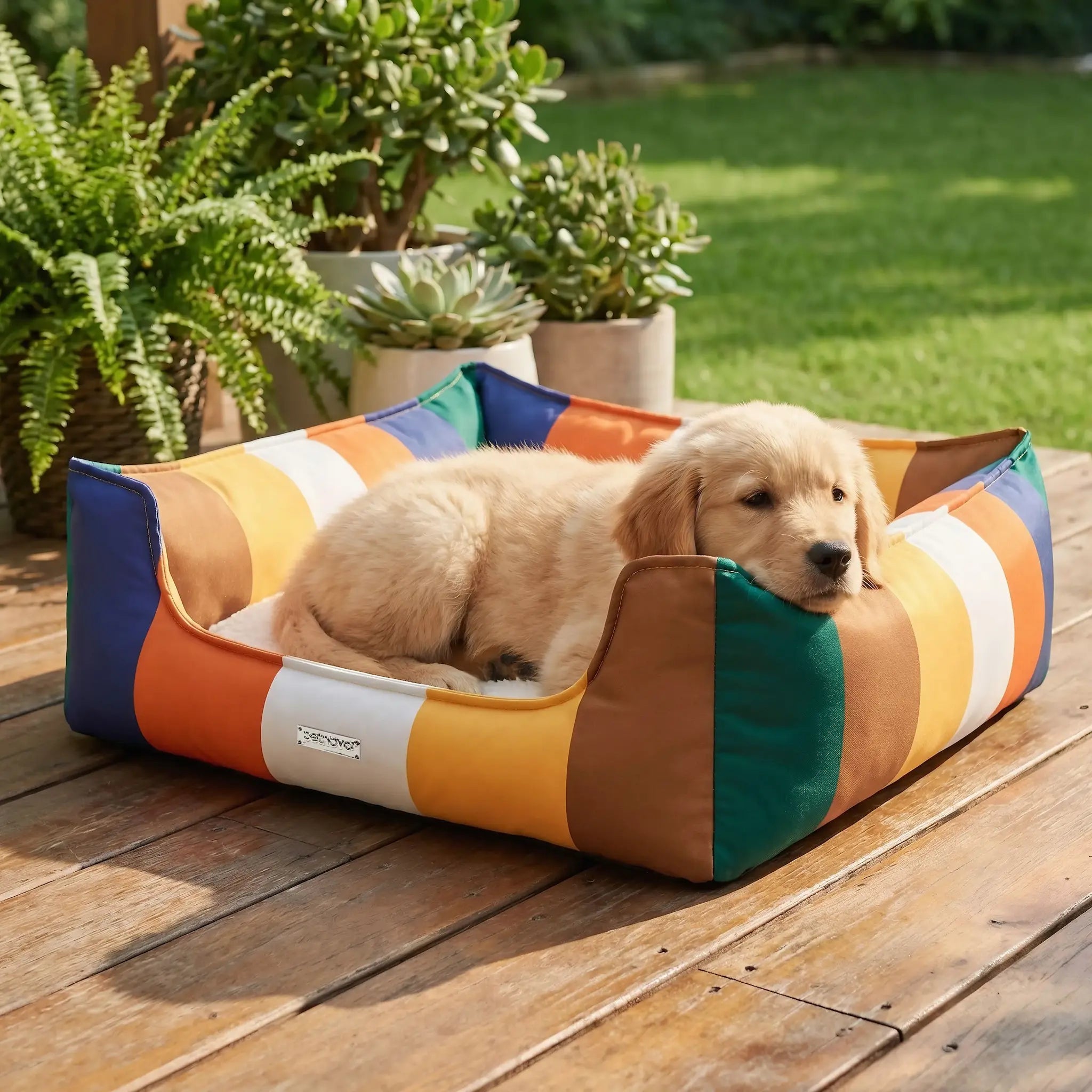 Rainbow Bolster Dog Bed for Medium Dogs — Reversible Cushion, Breathable, Removable Washable Cover