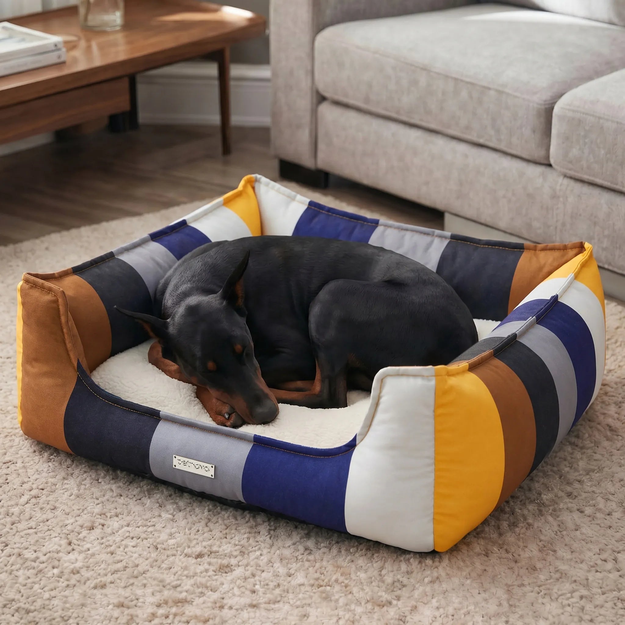 Rainbow Bolster Dog Bed for Medium Dogs — Reversible Cushion, Breathable, Removable Washable Cover