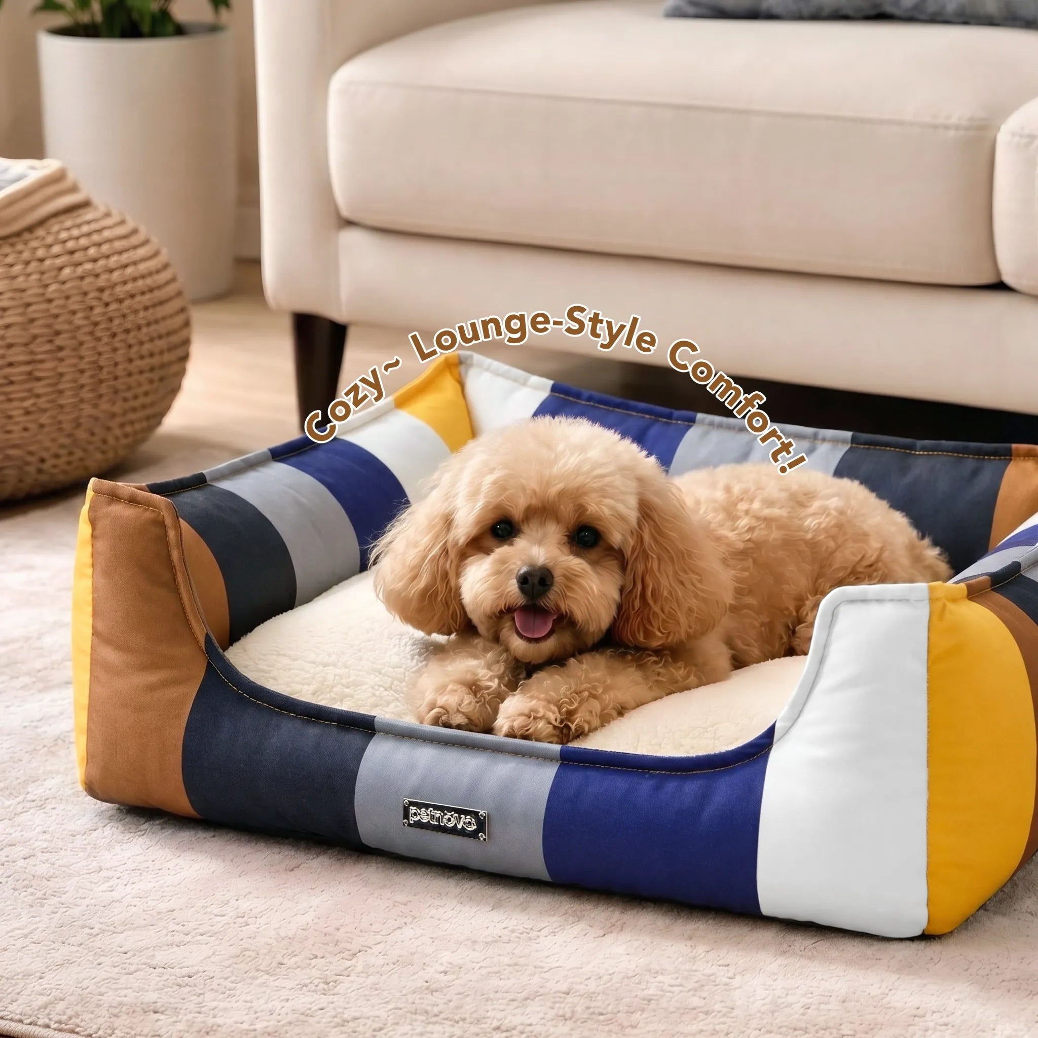 Rainbow Bolster Dog Bed for Medium Dogs — Reversible Cushion, Breathable, Removable Washable Cover
