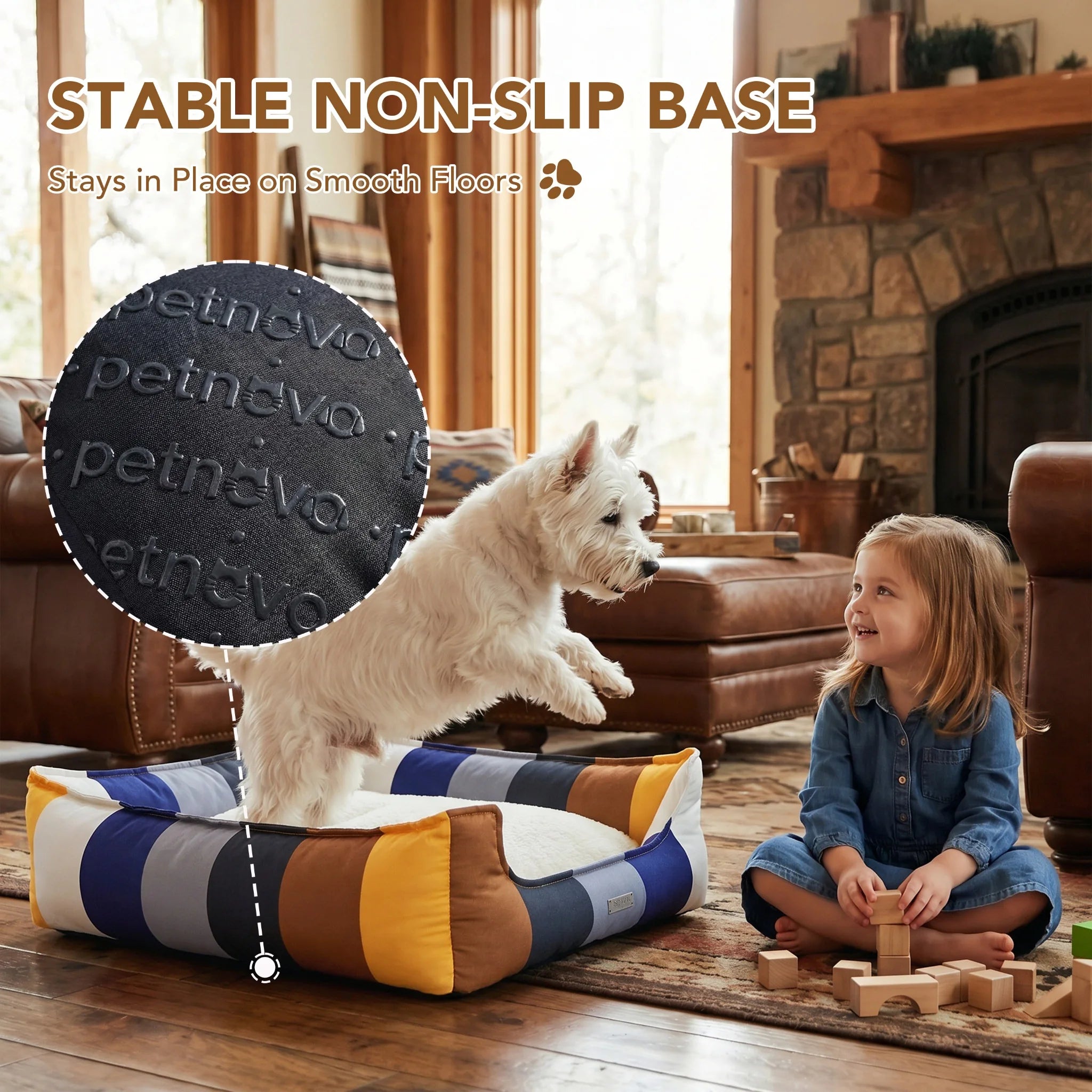 Rainbow Bolster Dog Bed for Medium Dogs — Reversible Cushion, Breathable, Removable Washable Cover