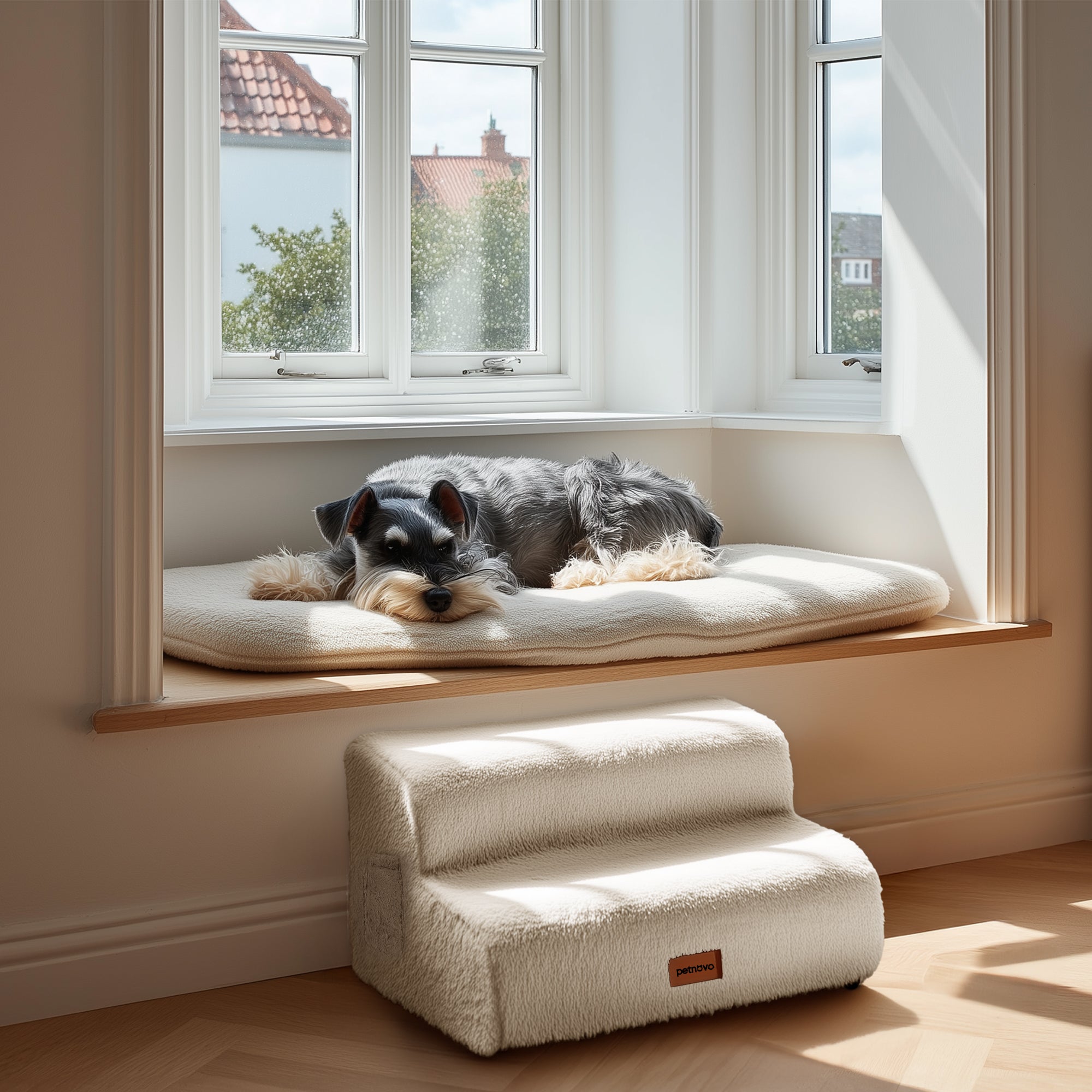 Faux Fur Dog Stairs for Couch & Bed — Designer Pet Steps for Small & Senior Dogs and Cats, Non-Slip, Washable Cover
