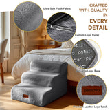 Faux Fur Dog Stairs for Couch & Bed — Designer Pet Steps for Small & Senior Dogs and Cats, Non-Slip, Washable Cover