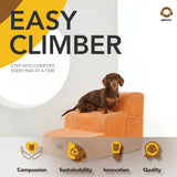 Faux Fur Dog Stairs for Couch & Bed — Designer Pet Steps for Small & Senior Dogs and Cats, Non-Slip, Washable Cover