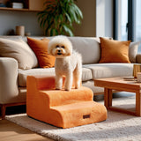 Faux Fur Dog Stairs for Couch & Bed — Designer Pet Steps for Small & Senior Dogs and Cats, Non-Slip, Washable Cover