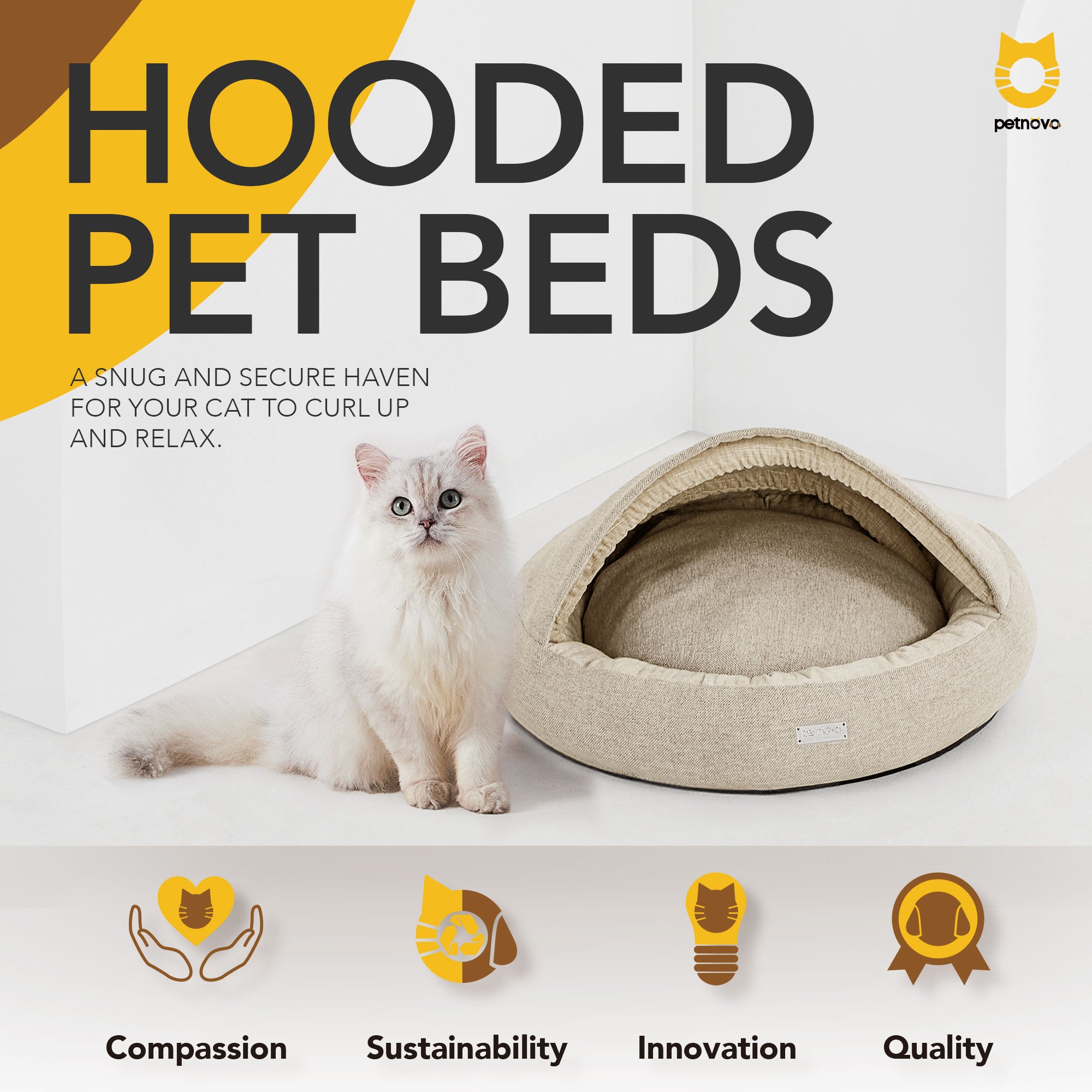 Imitation Linen Hooded Pet Beds