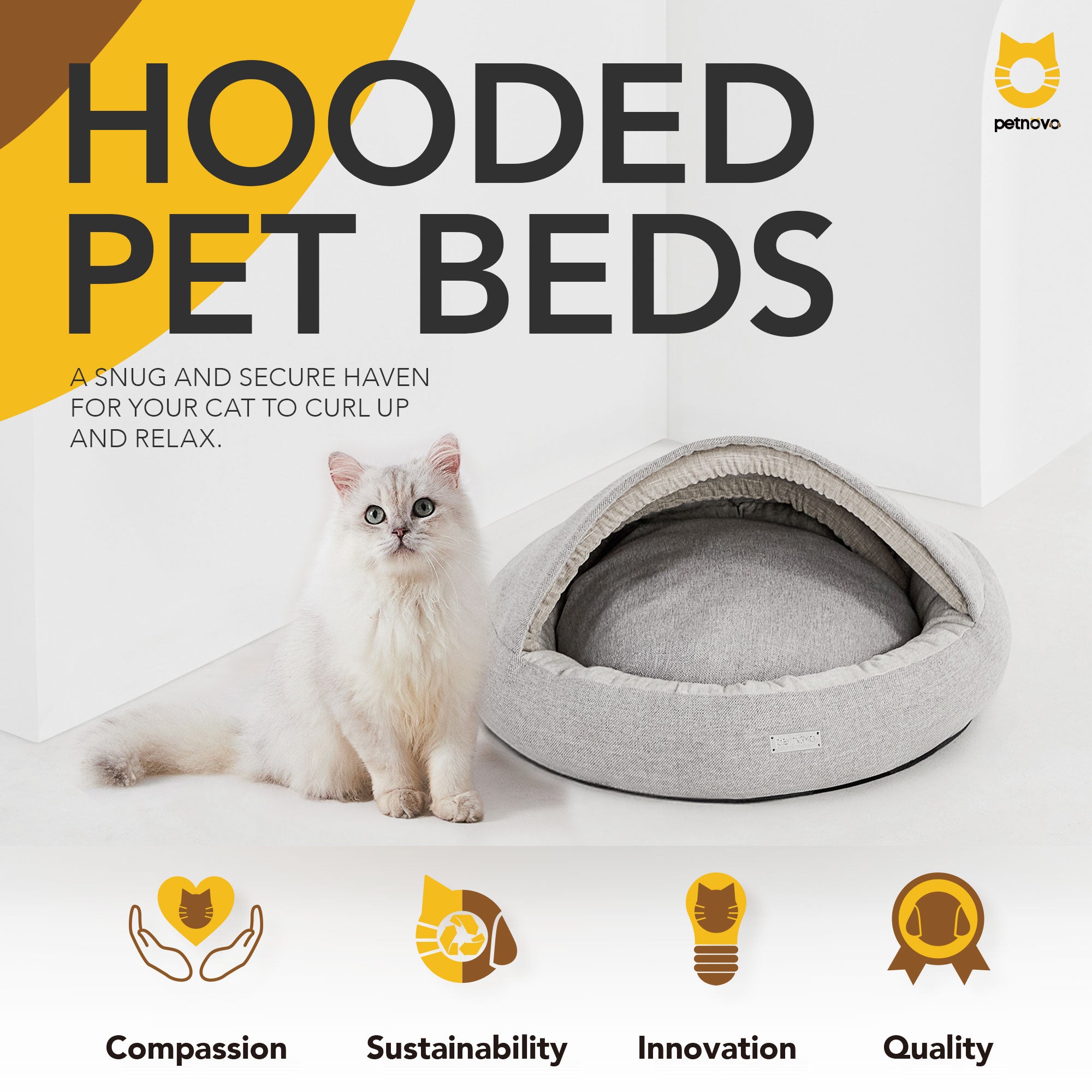 Imitation Linen Hooded Pet Beds