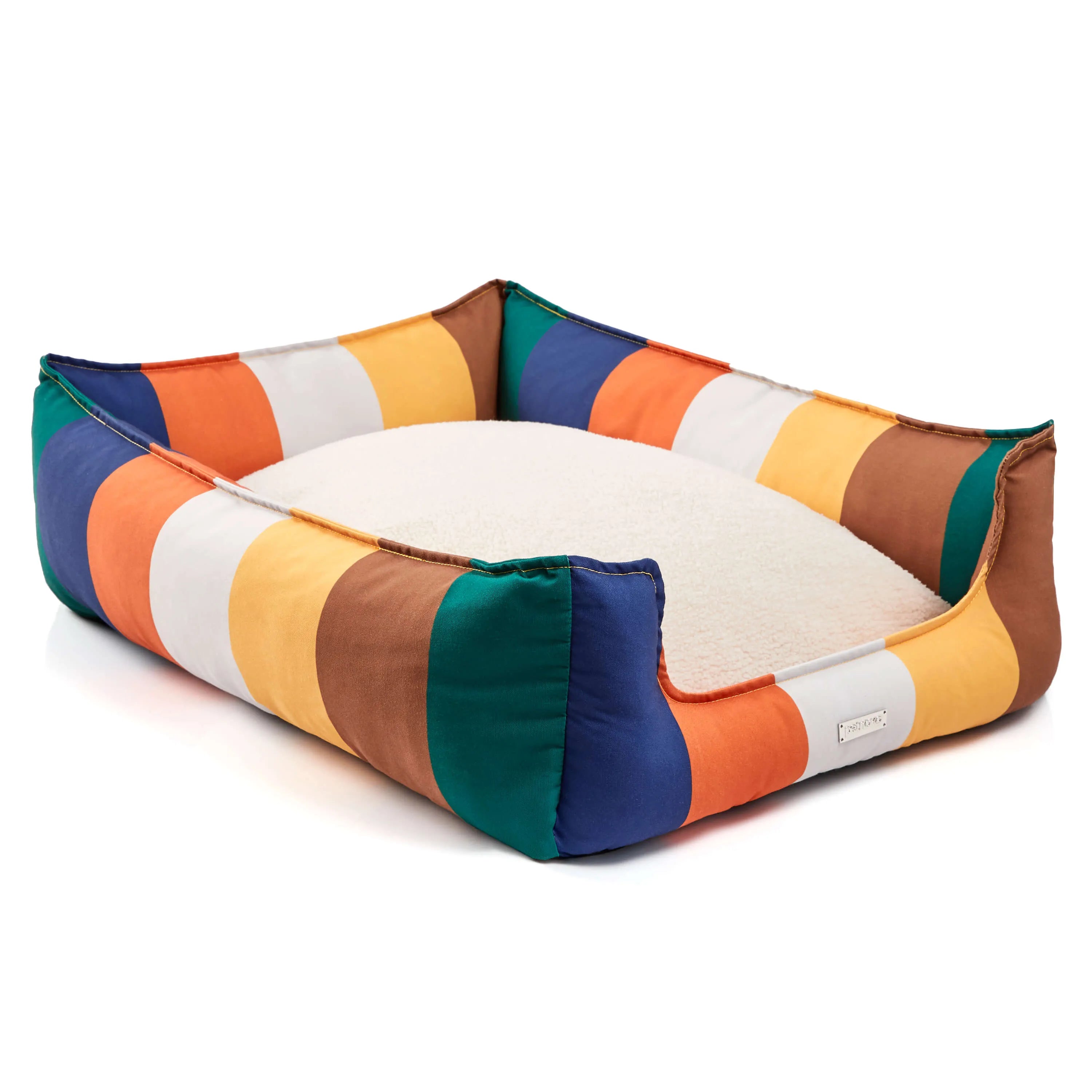 Rainbow Bolster Dog Bed for Medium Dogs — Reversible Cushion, Breathable, Removable Washable Cover