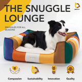 Rainbow Bolster Dog Bed for Medium Dogs — Reversible Cushion, Breathable, Removable Washable Cover