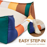 Rainbow Bolster Dog Bed for Medium Dogs — Reversible Cushion, Breathable, Removable Washable Cover