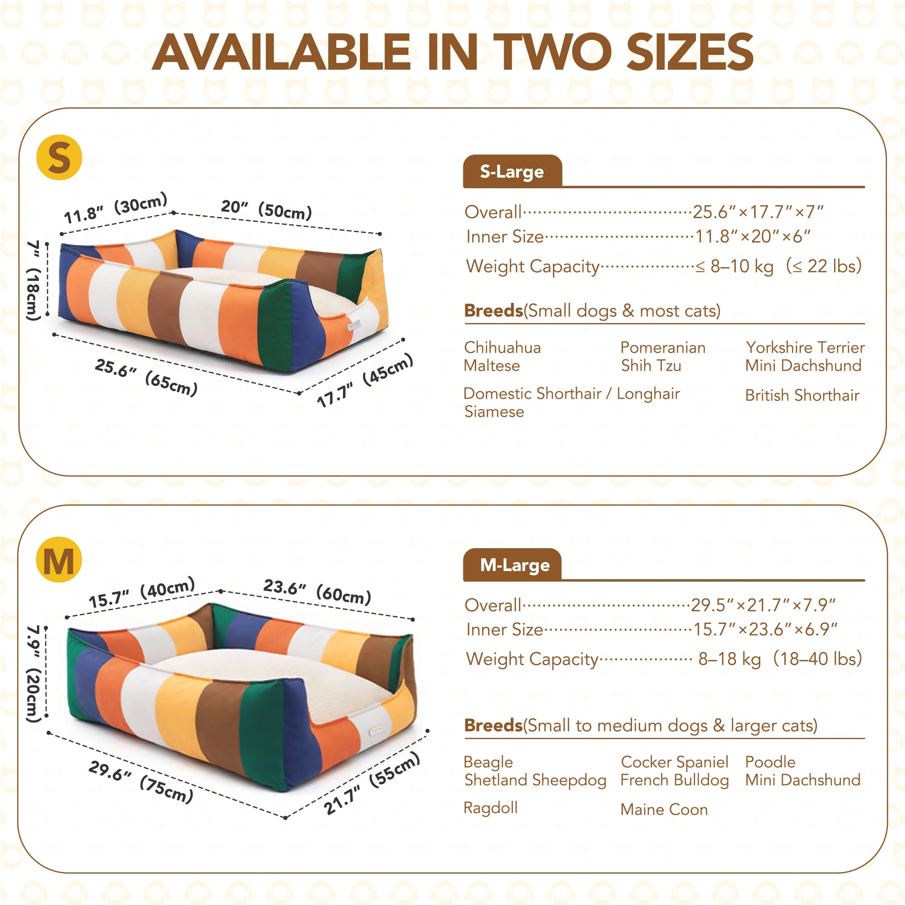 Rainbow Bolster Dog Bed for Medium Dogs — Reversible Cushion, Breathable, Removable Washable Cover