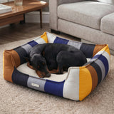 Rainbow Bolster Dog Bed for Medium Dogs — Reversible Cushion, Breathable, Removable Washable Cover