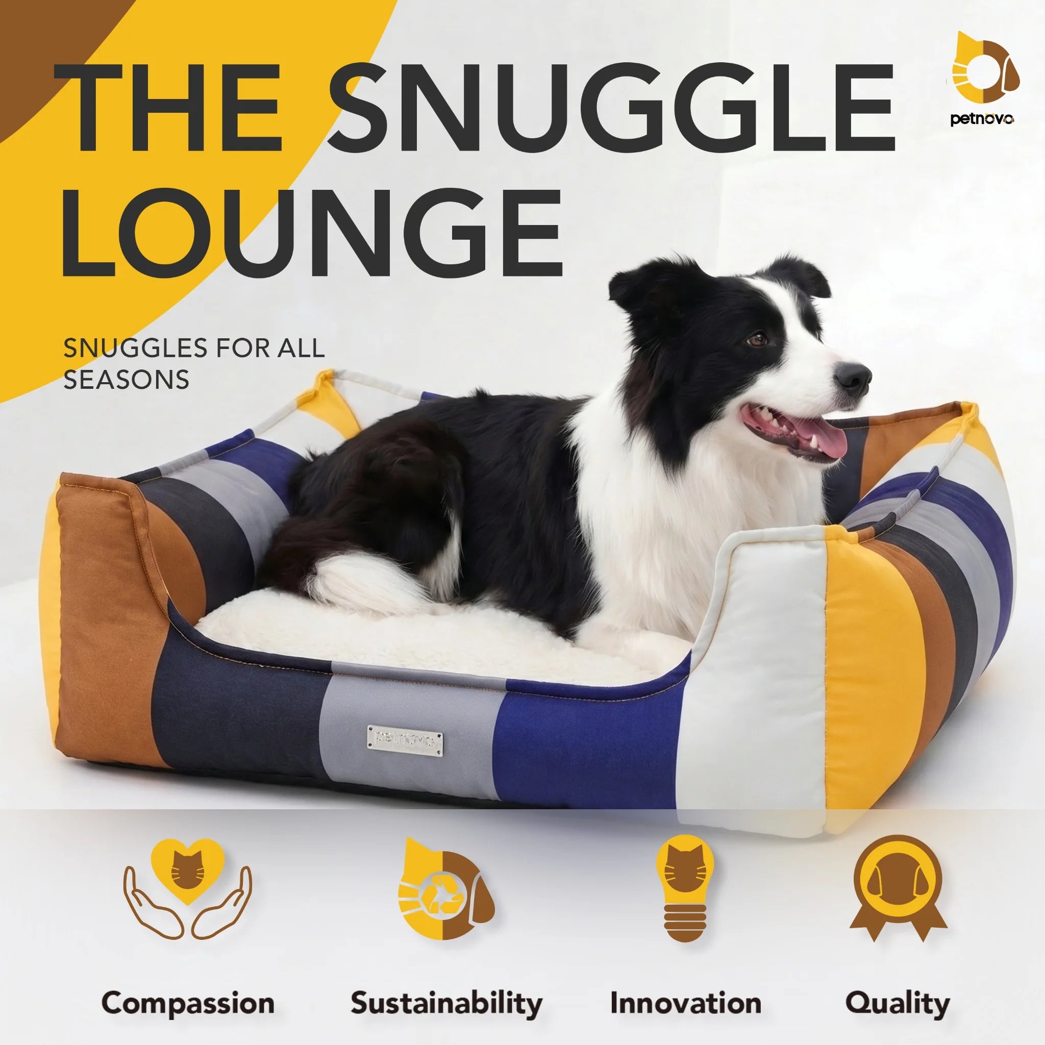Rainbow Bolster Dog Bed for Medium Dogs — Reversible Cushion, Breathable, Removable Washable Cover